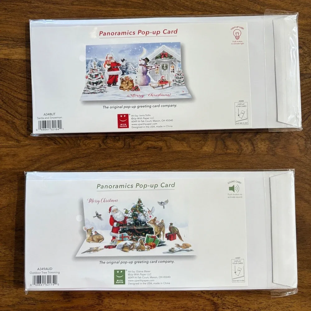 Up With Paper Panoramics‎ Pop-Up Christmas Greeting Cards Set of 2 Santa Claus